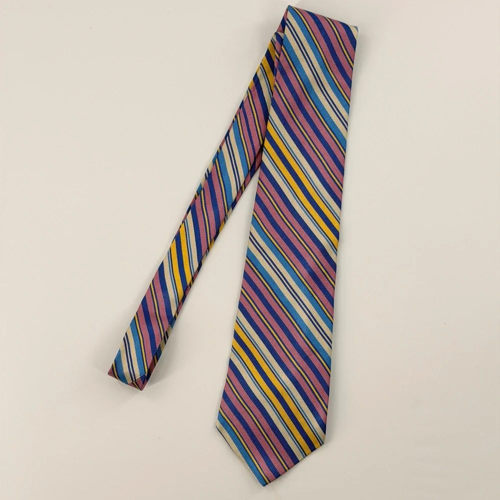 Polo Ralph Lauren Necktie Mens OS Multi Color Stripe Silk Made by Hand Vintage